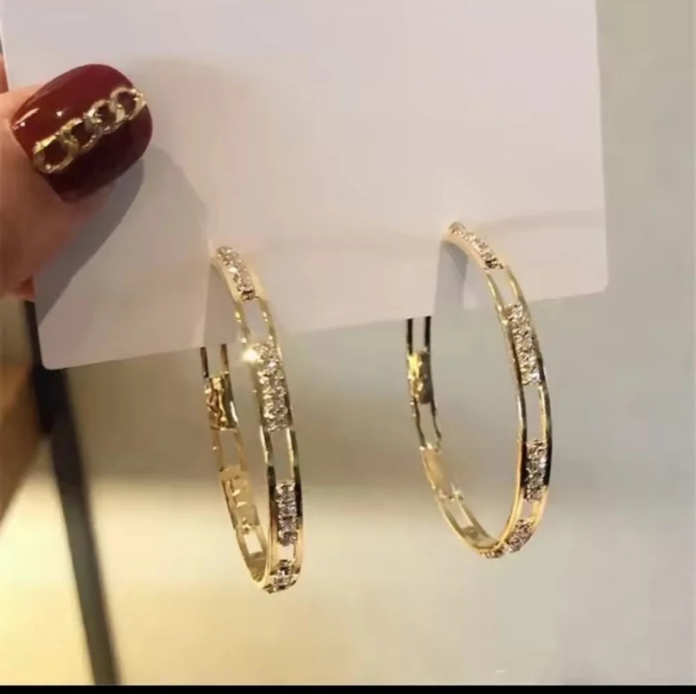 Luxury Gold Hoop‎ Earrings Women's Rhinestone New f89